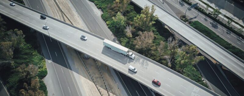 A semi-truck on the highway